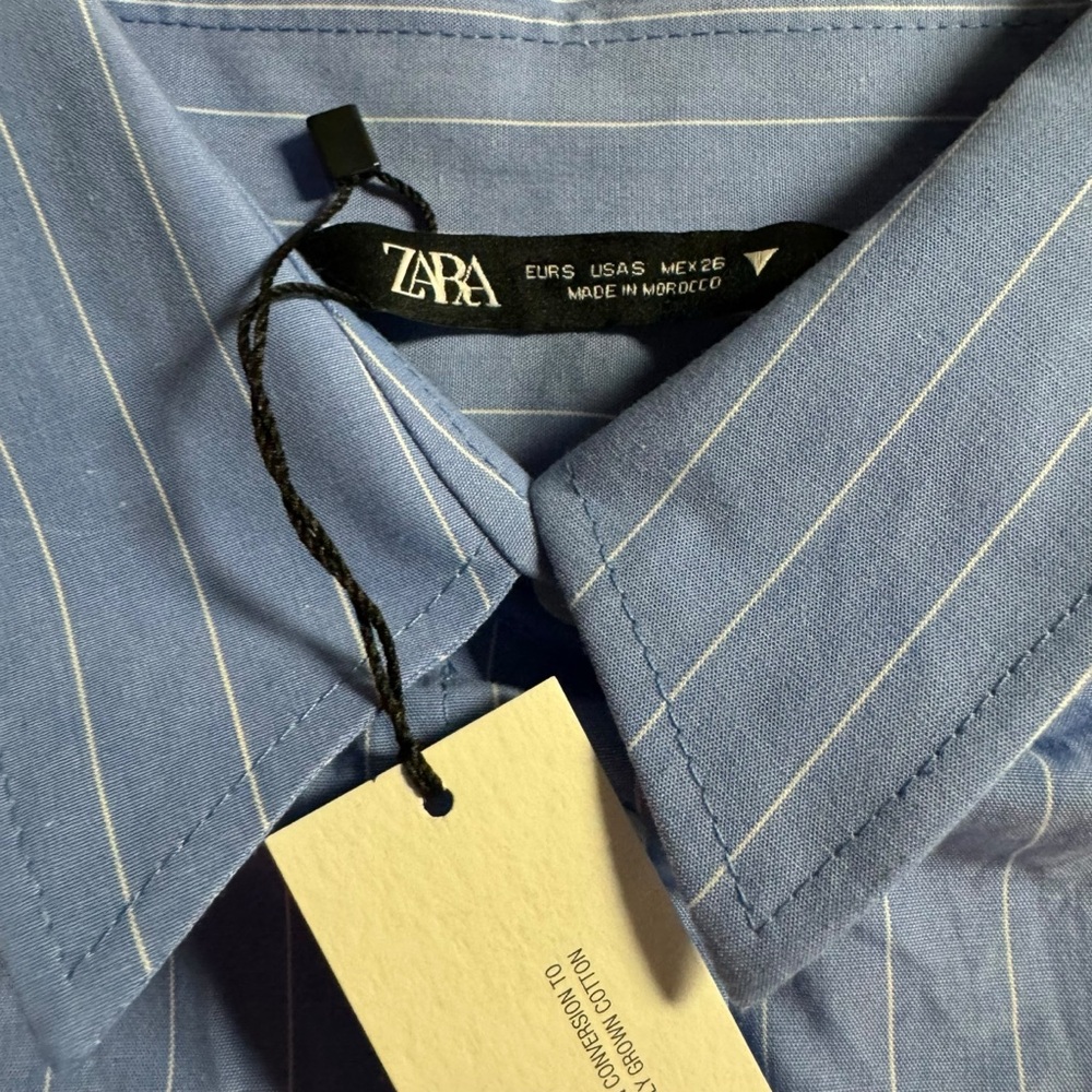 NEW Zara mens size small long sleeve button down shirt, blue and white stripes‎